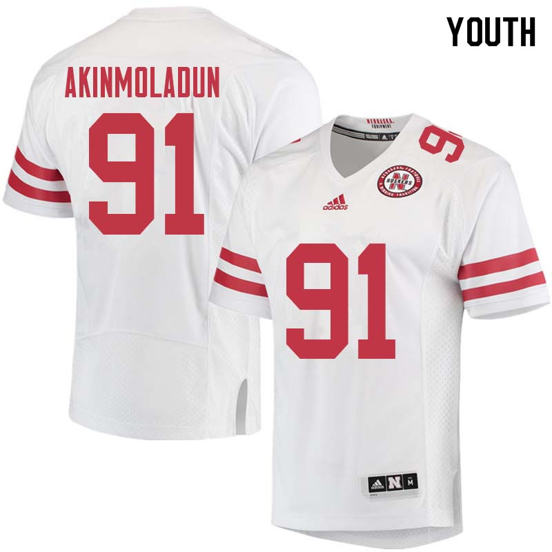 Youth #91 Freedom Akinmoladun Nebraska Cornhuskers College Football Jerseys Sale-White